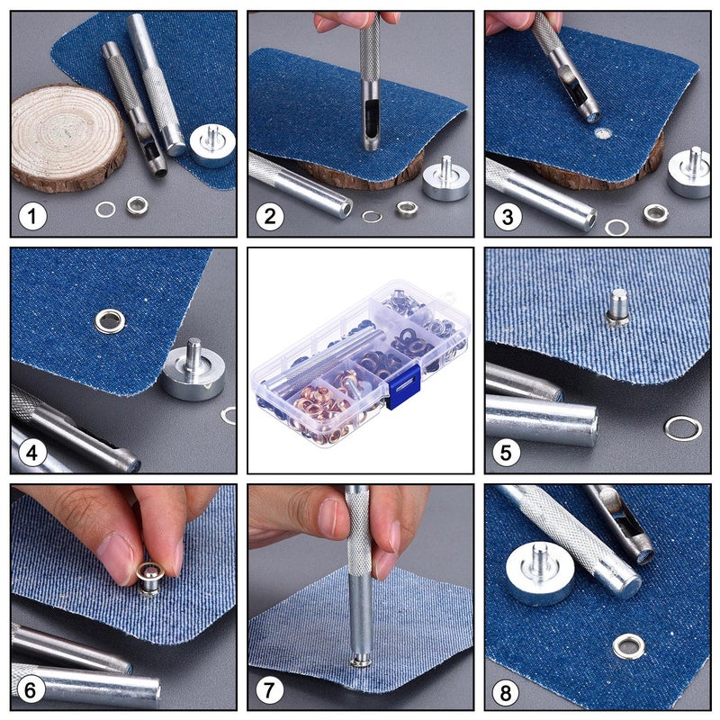 Bememo 1/4 Inch Grommet Kit 200 Sets Grommets Eyelets with 3 Pieces Install Tool Kit and Box for Shoes Clothes Crafts Bag - Image 3